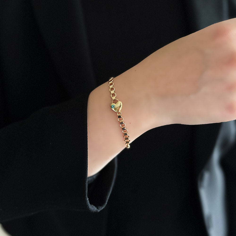 Evil Eye Bead Detailed Bombe Heart Bracelet