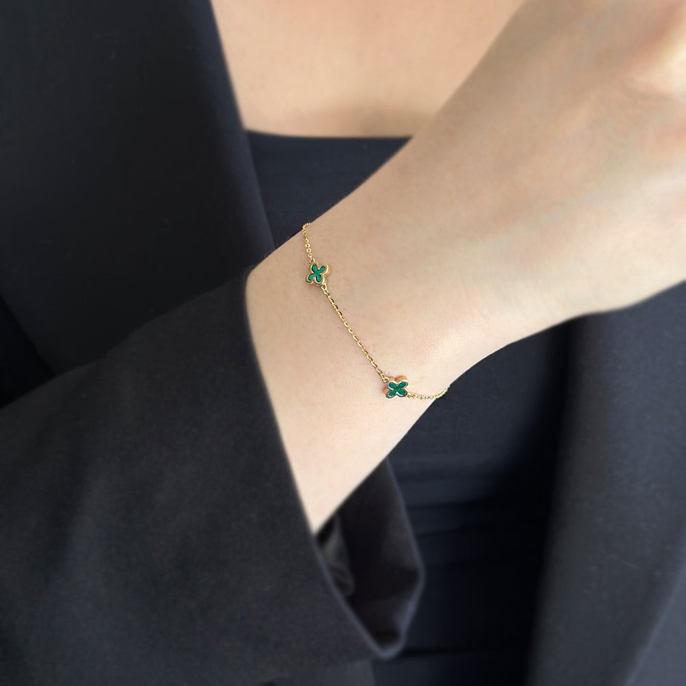 Green Clover Bracelet with Malachite Stone