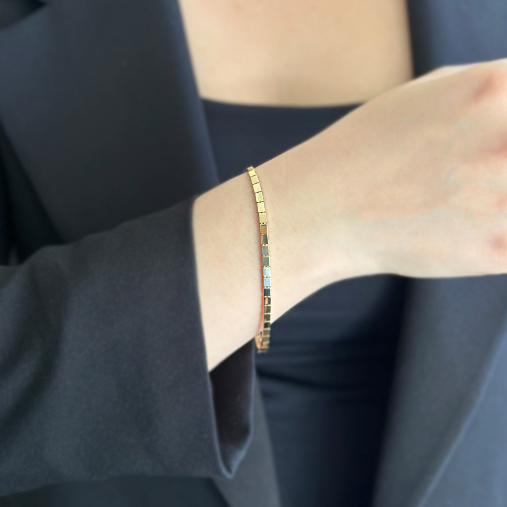 14K Gold Square Plate Bracelet
