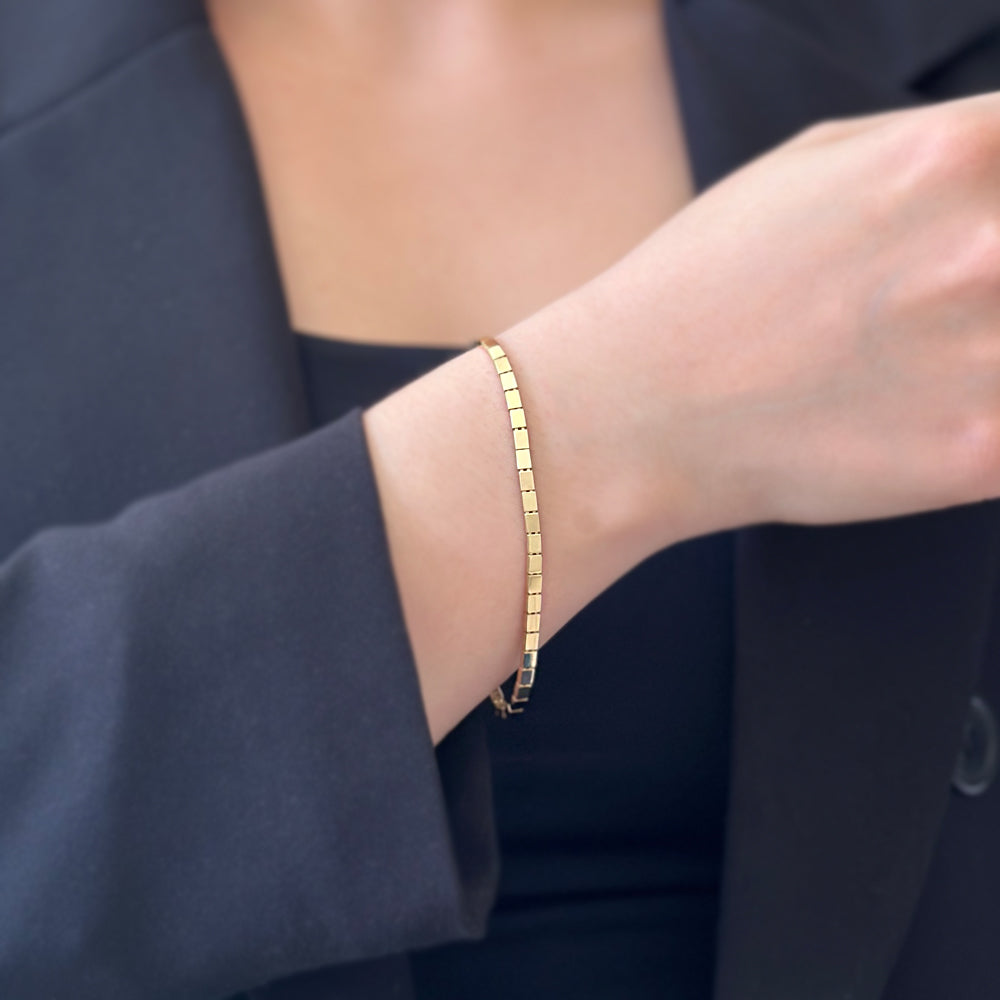 14K Gold Square Plate Bracelet
