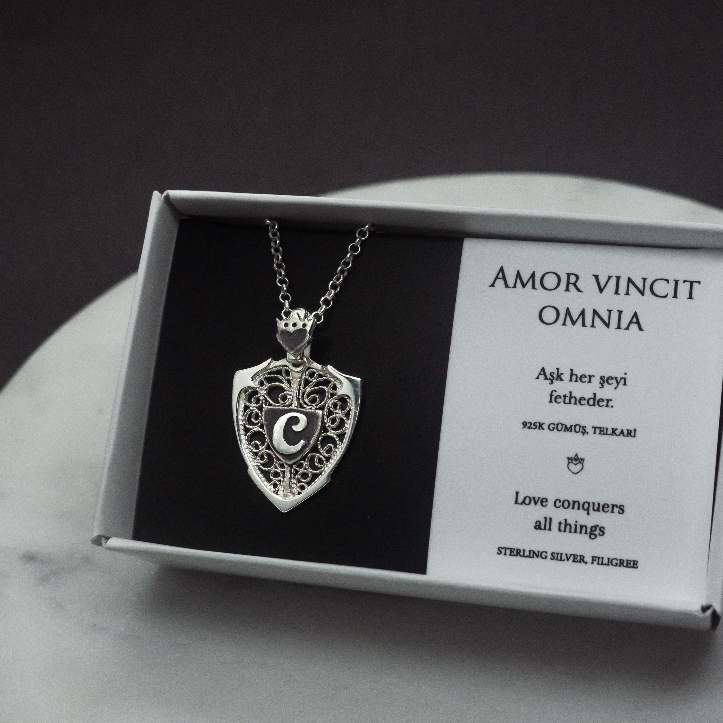 CROWNED HEART & SHIELD NECKLACE - PERSONALIZED WITH LETTER
