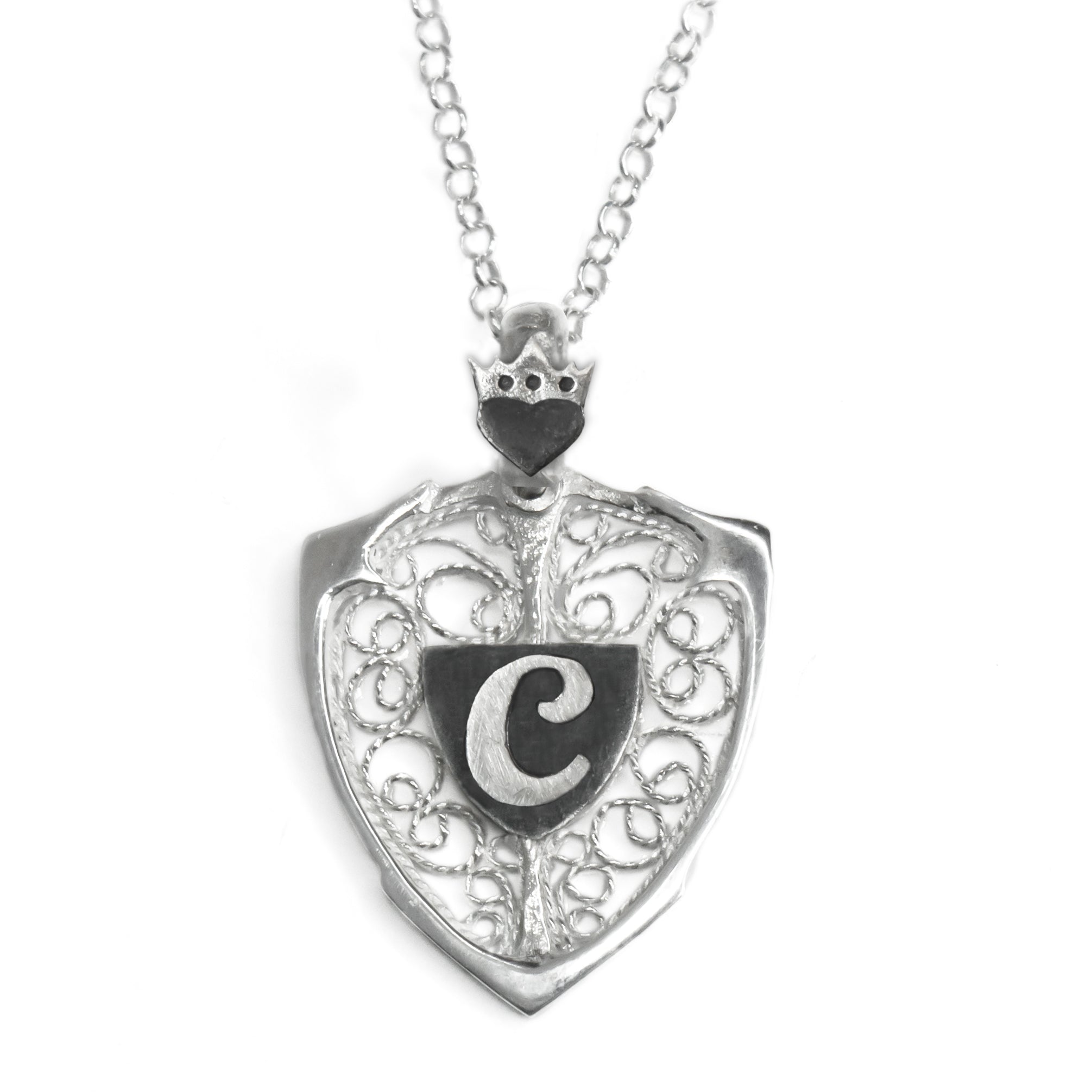CROWNED HEART & SHIELD NECKLACE - PERSONALIZED WITH LETTER