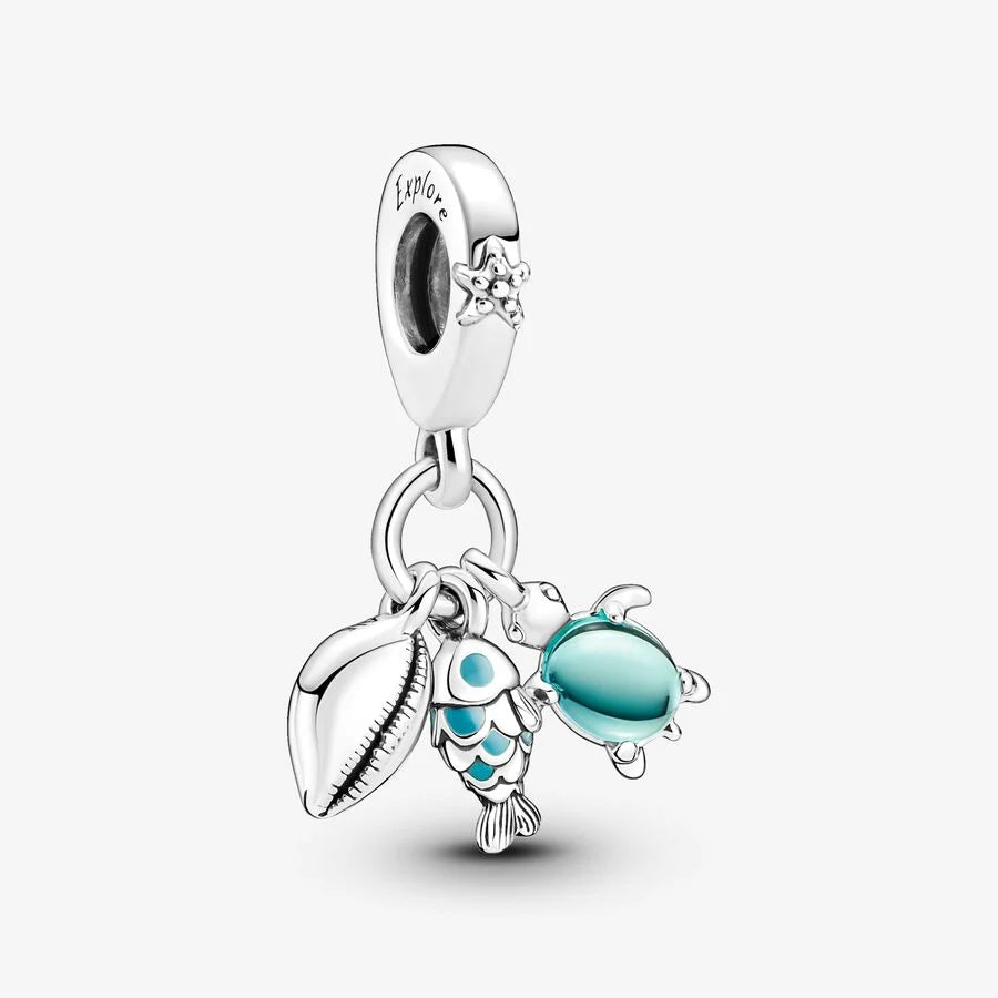 Fish, Sea Turtle and Shell Triple Dangle Charm