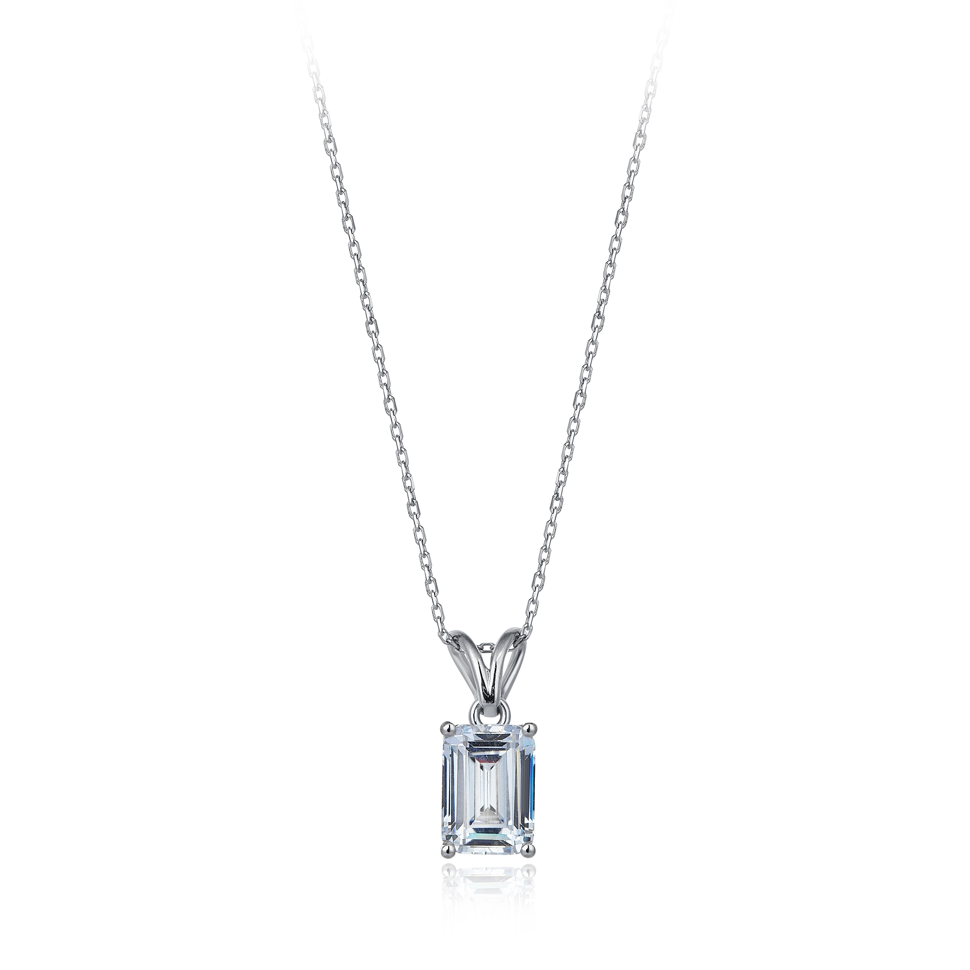 Emerald Cut Diamond Hybrid Gold Solitaire Necklace