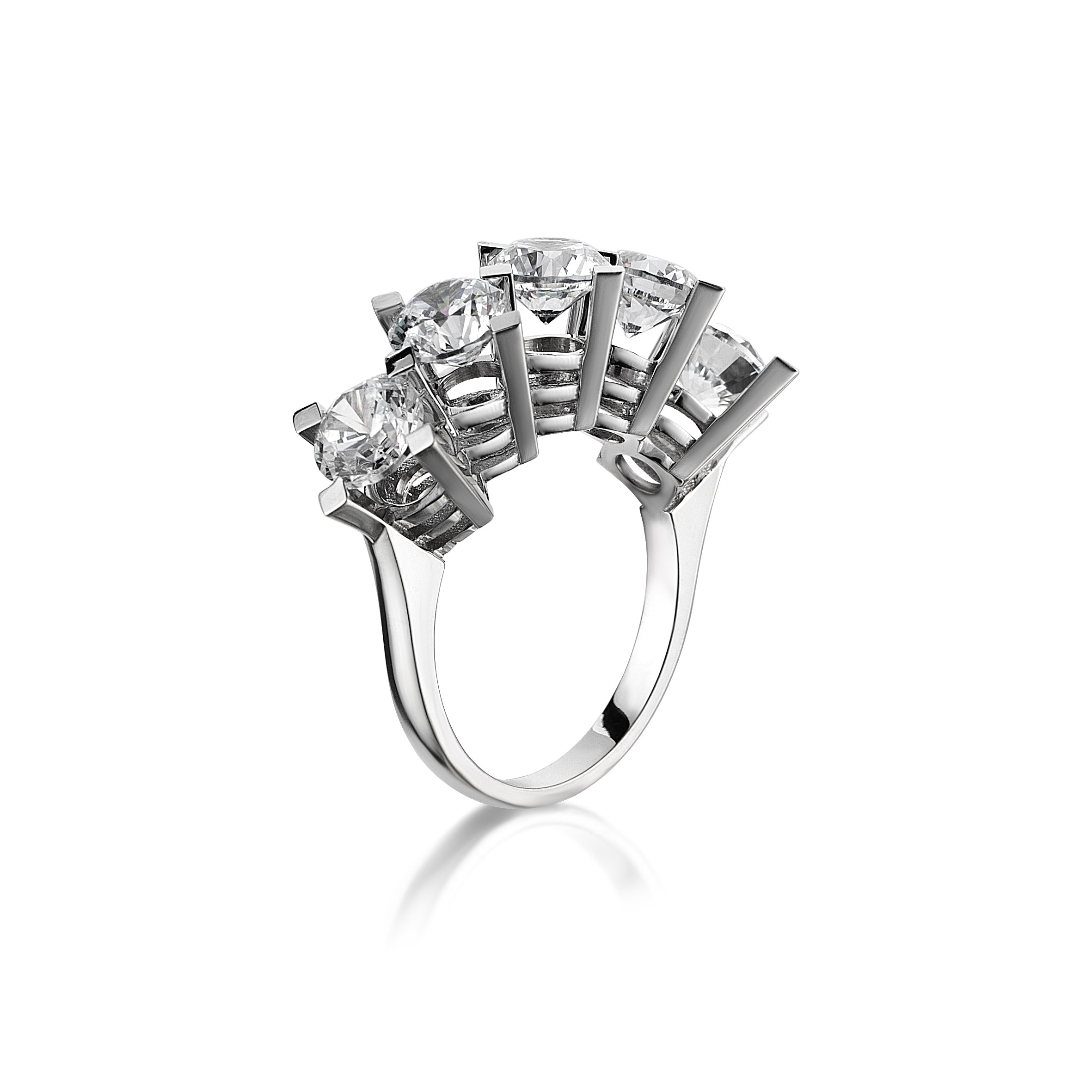 1.54 Carat Cross Wedge Prong Diamond Five Stone Ring