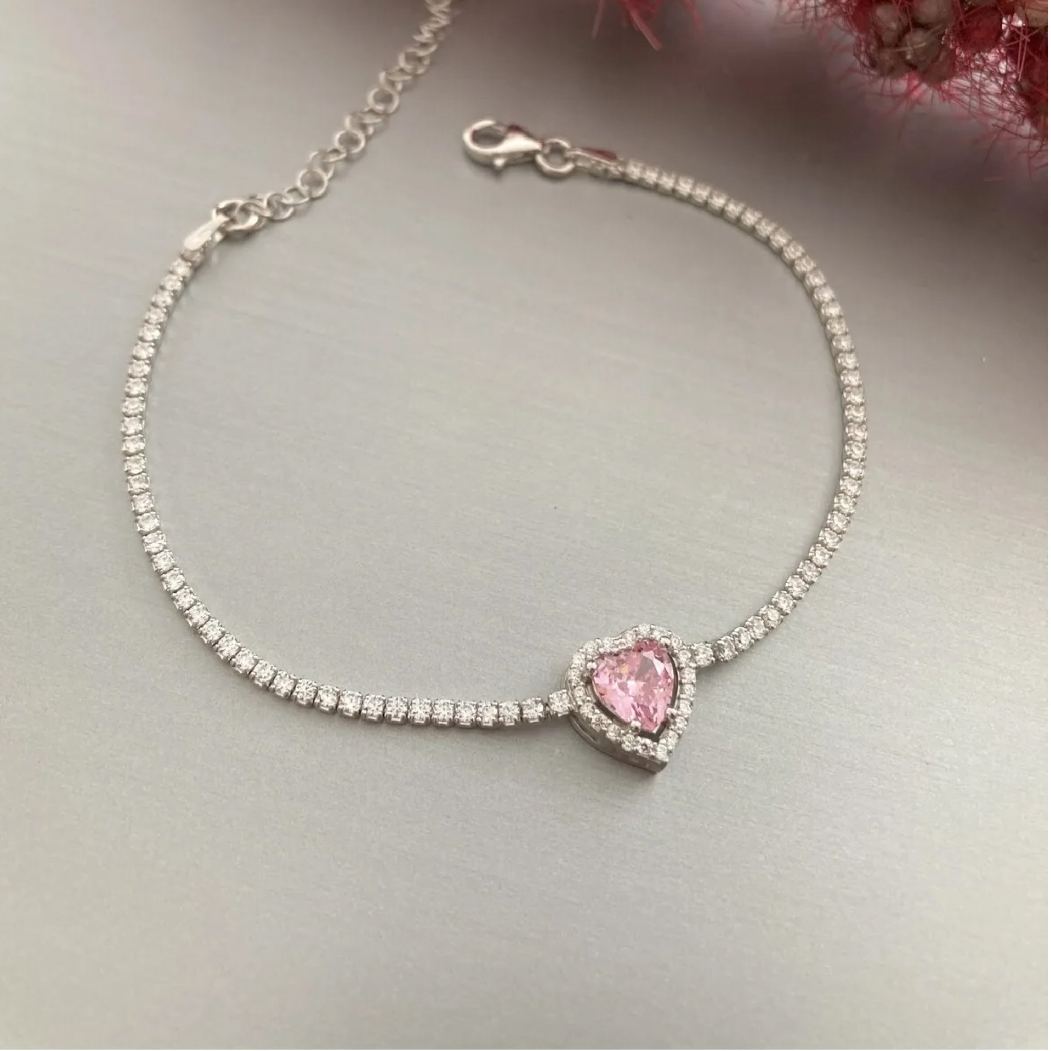 925 Silver | Pink Heart Waterway Bracelet
