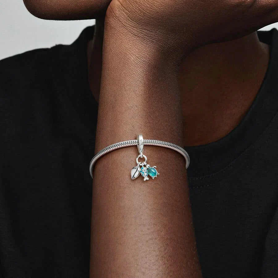 Fish, Sea Turtle and Shell Triple Dangle Charm