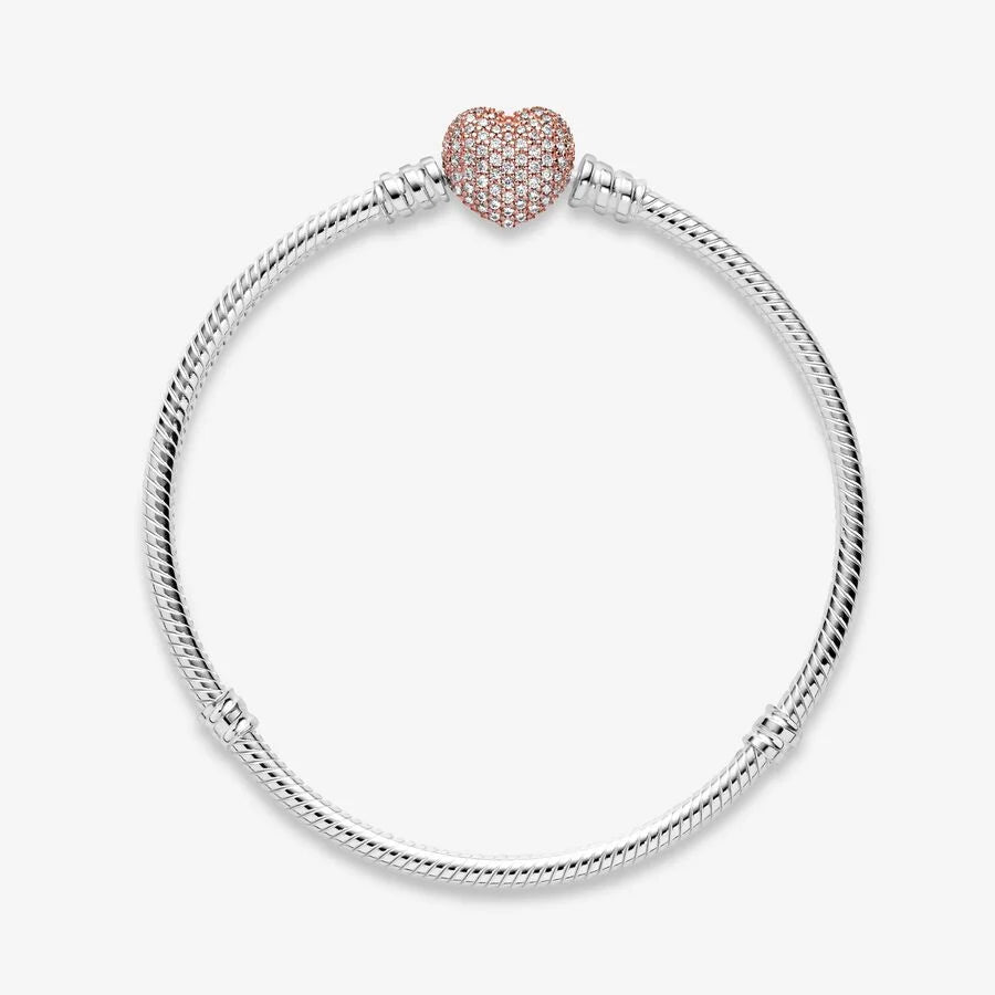 14K Rose Gold Plated Pavé Heart Clasp Bracelet