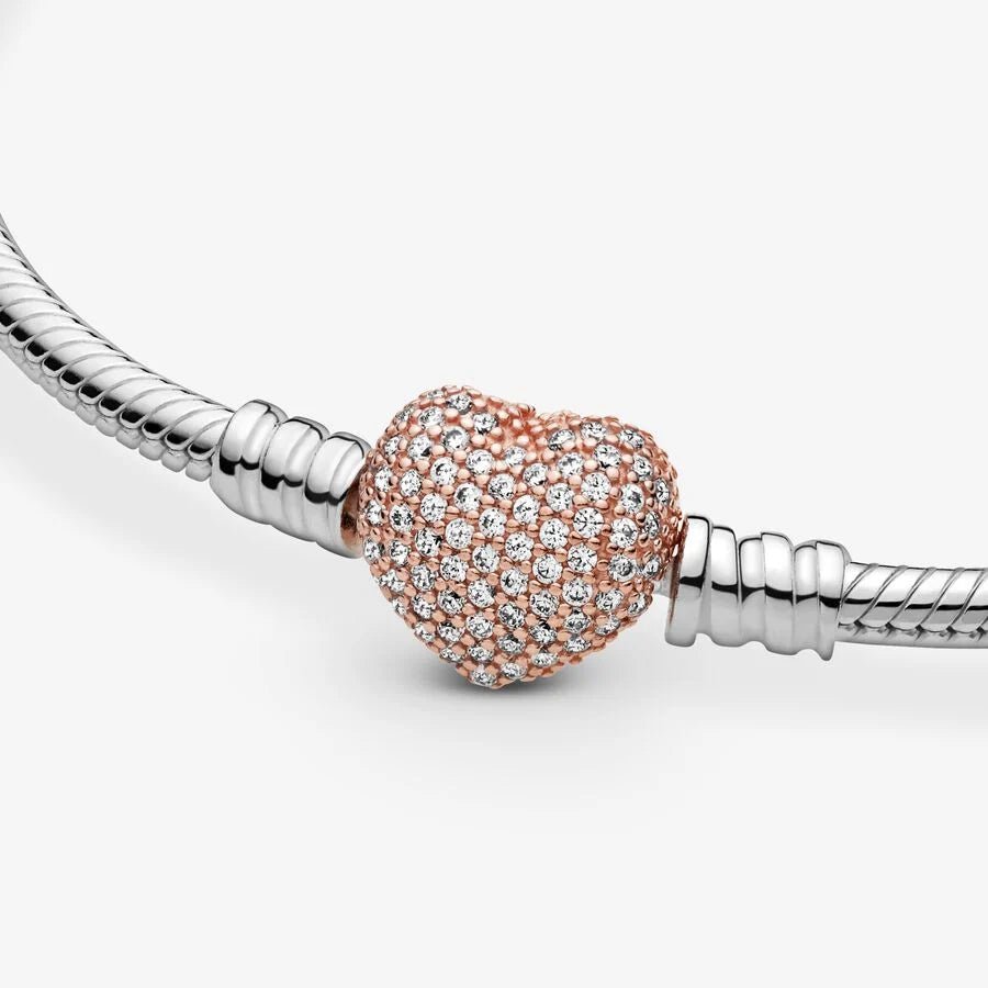 14K Rose Gold Plated Pavé Heart Clasp Bracelet