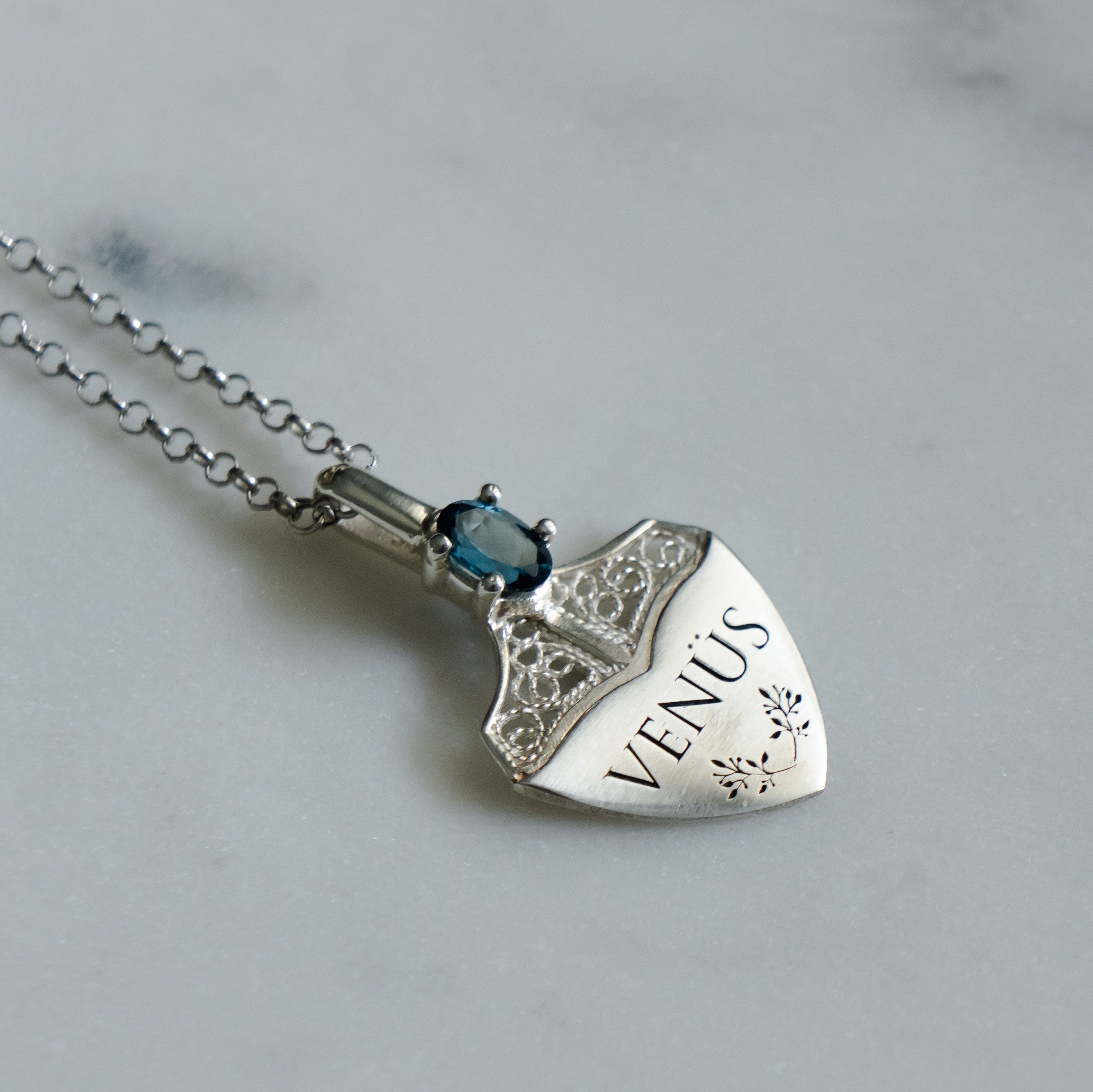 AMETHYST & SHIELD NECKLACE - PERSONALIZED WITH LETTERS