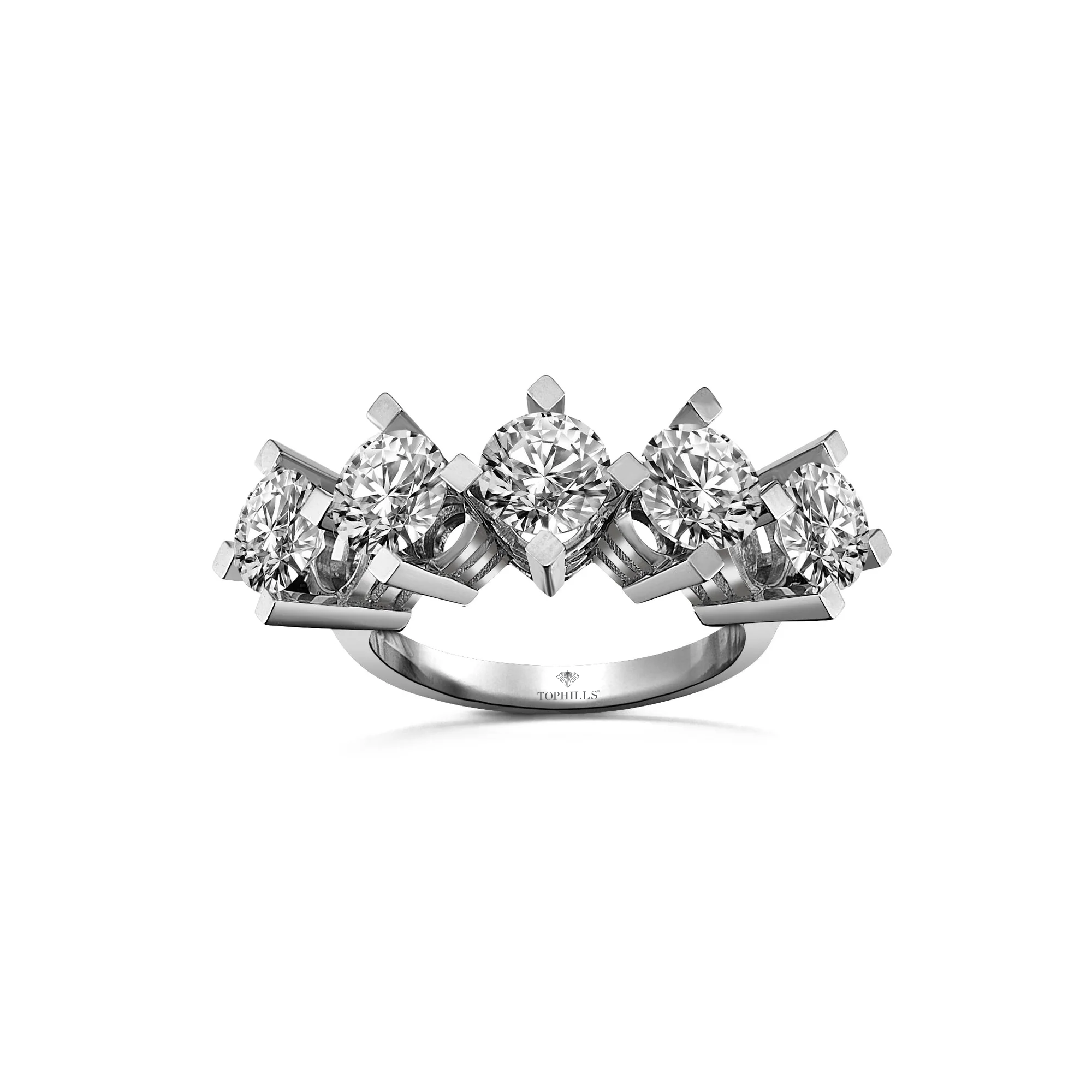 1.54 Carat Cross Wedge Prong Diamond Five Stone Ring