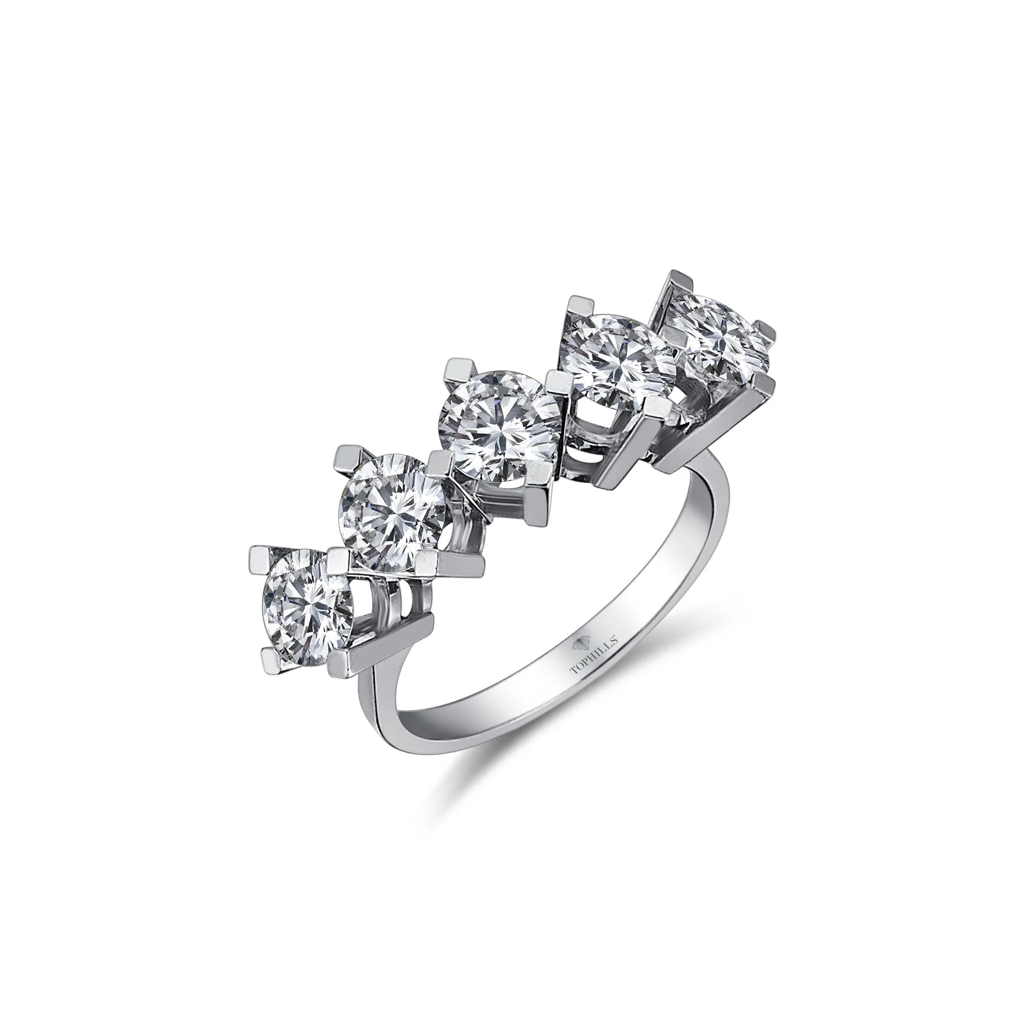 1.54 Carat Cross Wedge Prong Diamond Five Stone Ring