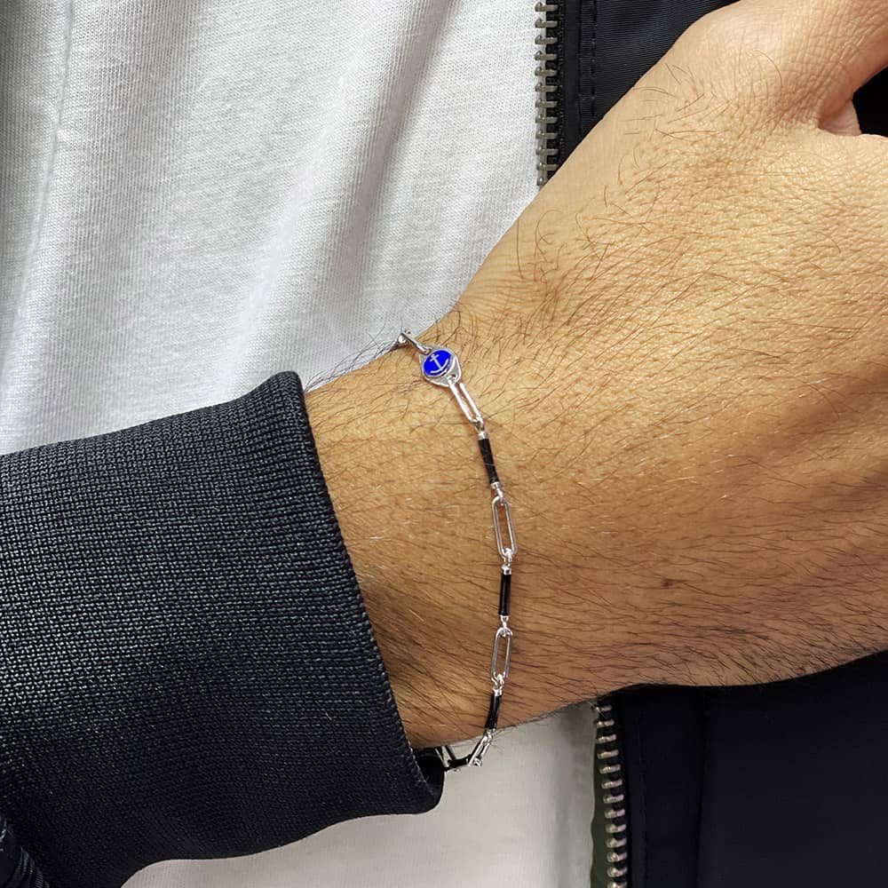 Special Design Enamel Anchor Detailed Men's Silver Bracelet