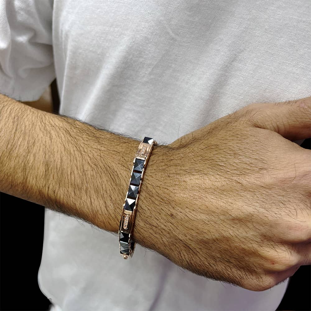 Special Design Ceramic Rose Men's Silver Bracelet