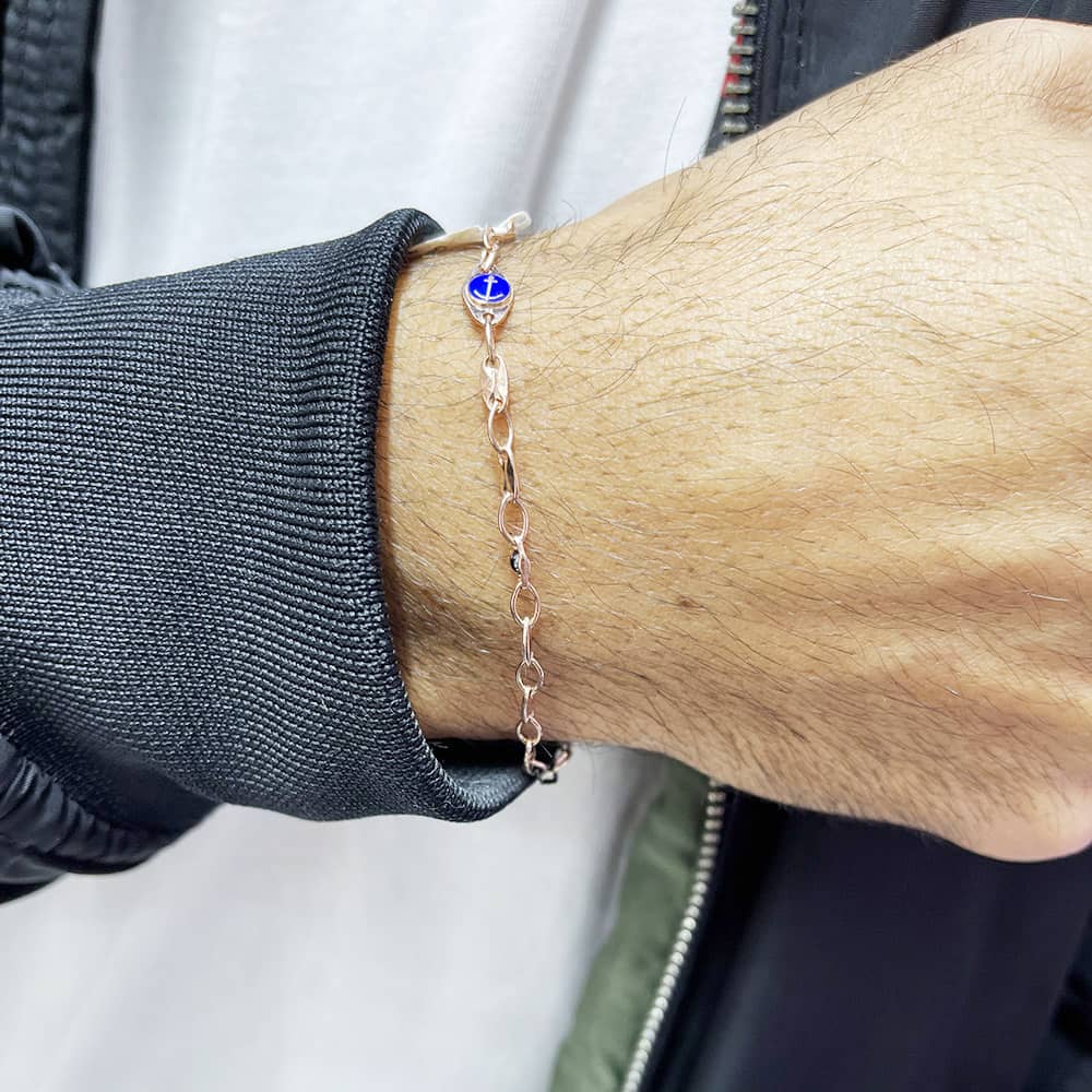 Special Design Enamel Anchor Rose Men's Silver Bracelet