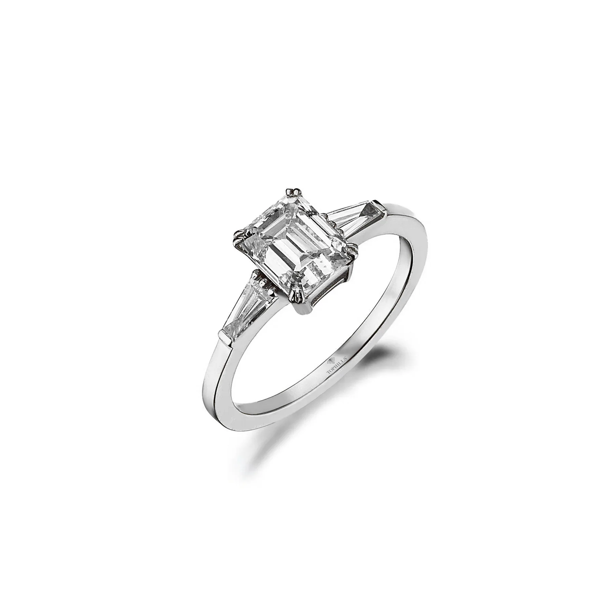 1.20 Carat Emerald Cut Side Baguette Stone Diamond Hybrid Gold Ring