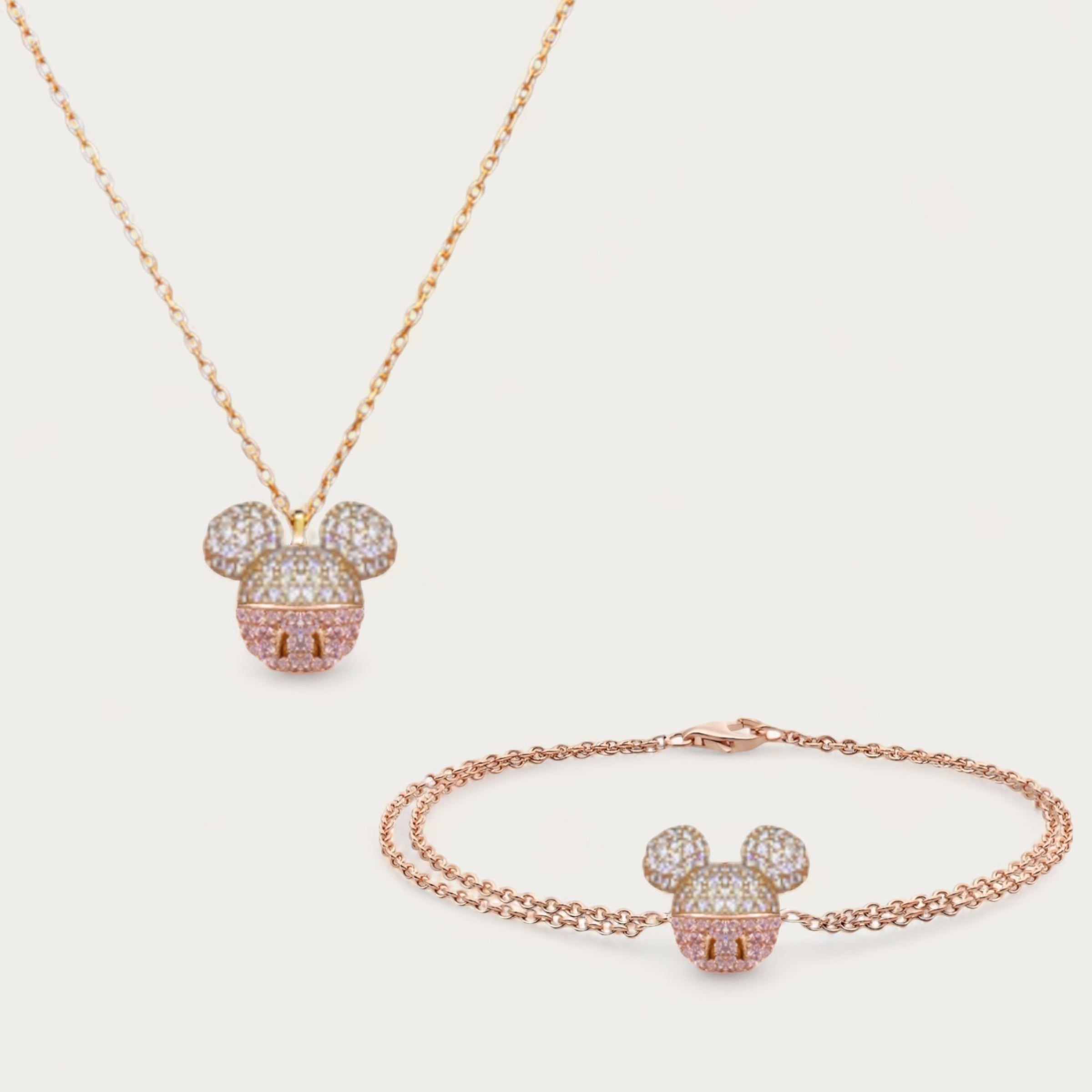 Paris Mickey Mouse Necklace Bracelet Set