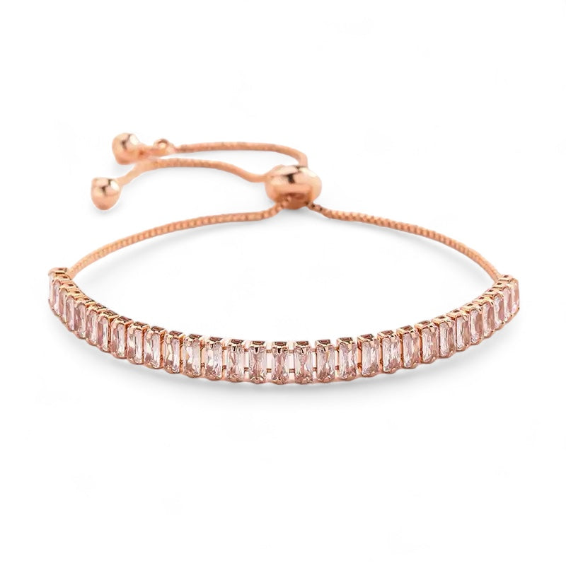 925 Silver | Emerald Cut Rose Gold Tennis Bracelet