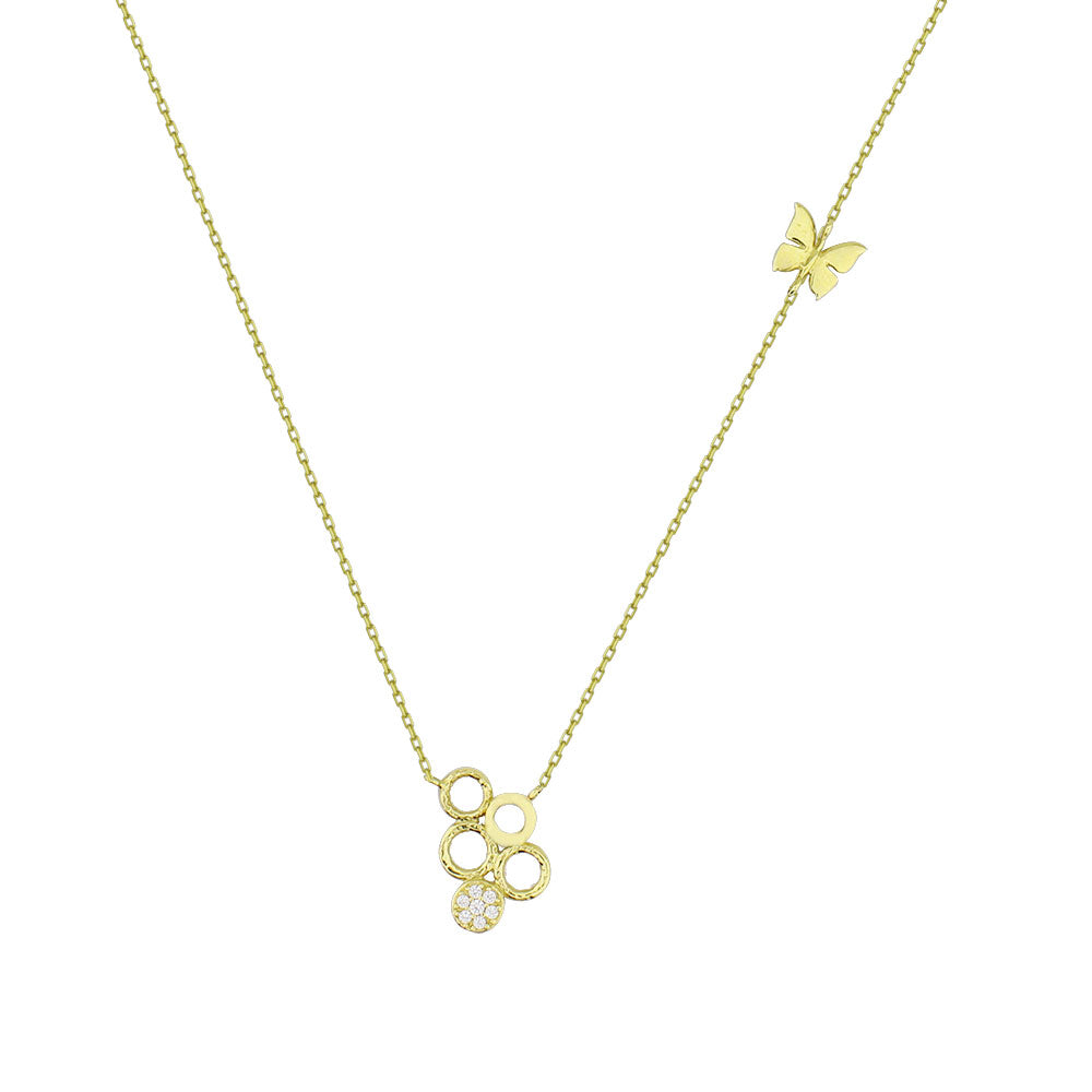 14K Gold Butterfly Detailed Stone Necklace
