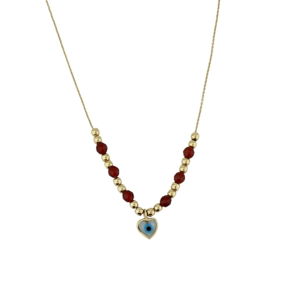 14K Yellow Gold Mother of Pearl Beaded Eye Necklace