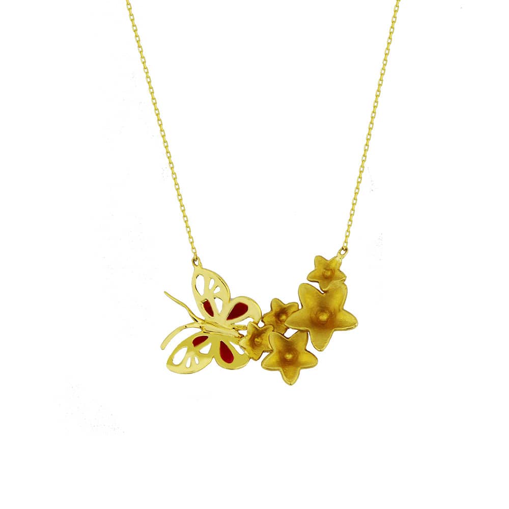 14K Yellow Gold Enameled Butterfly Necklace Without Stones