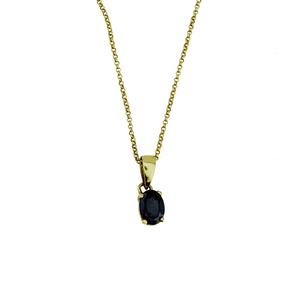 14K Gold Oval Cut Navy Blue Color Solitaire Necklace