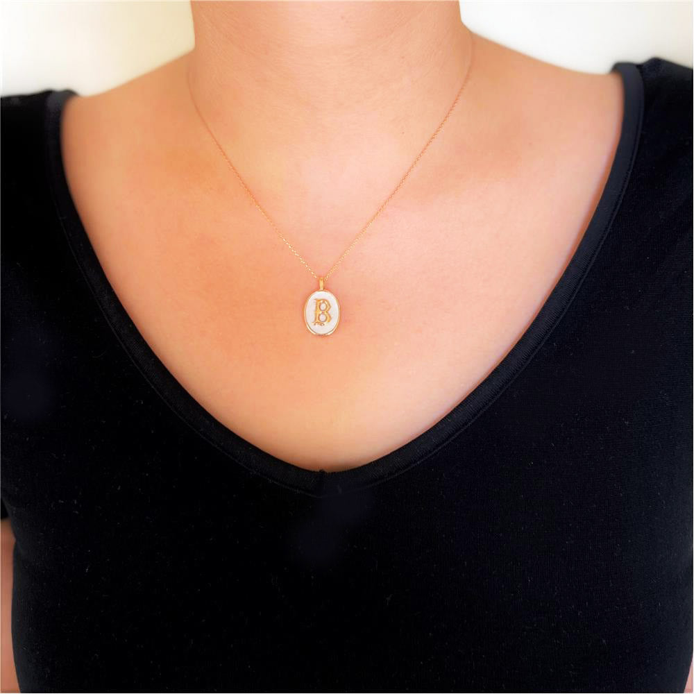 14 Carat Gold ''B'' Letter Pearl Necklace