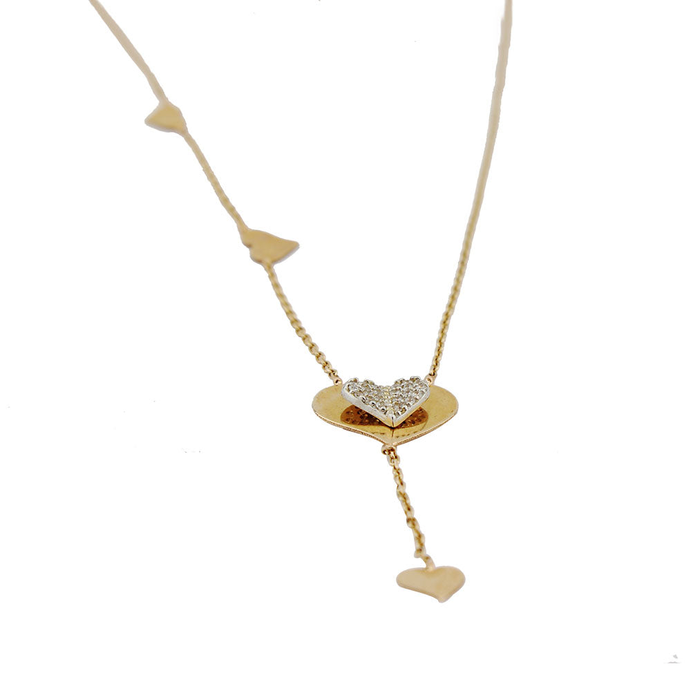 14K Yellow Gold Dangle Special Design Heart Necklace