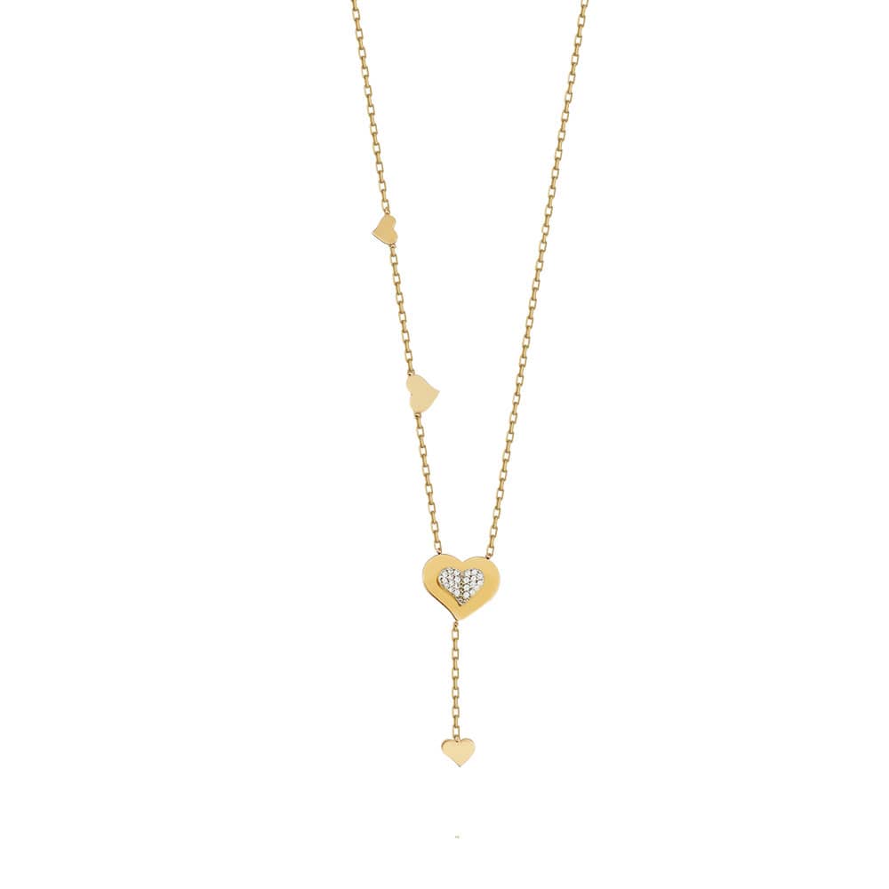 14K Yellow Gold Dangle Special Design Heart Necklace