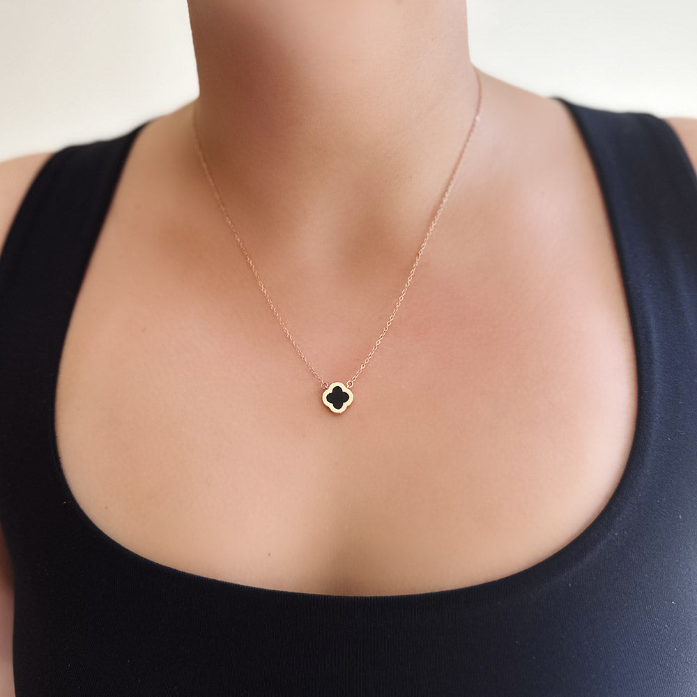 Double Sided Enameled Single Clover Necklace