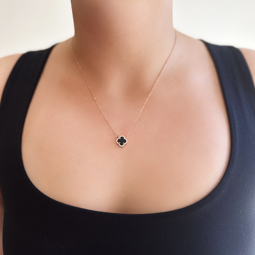 Double Sided Enameled Single Clover Necklace