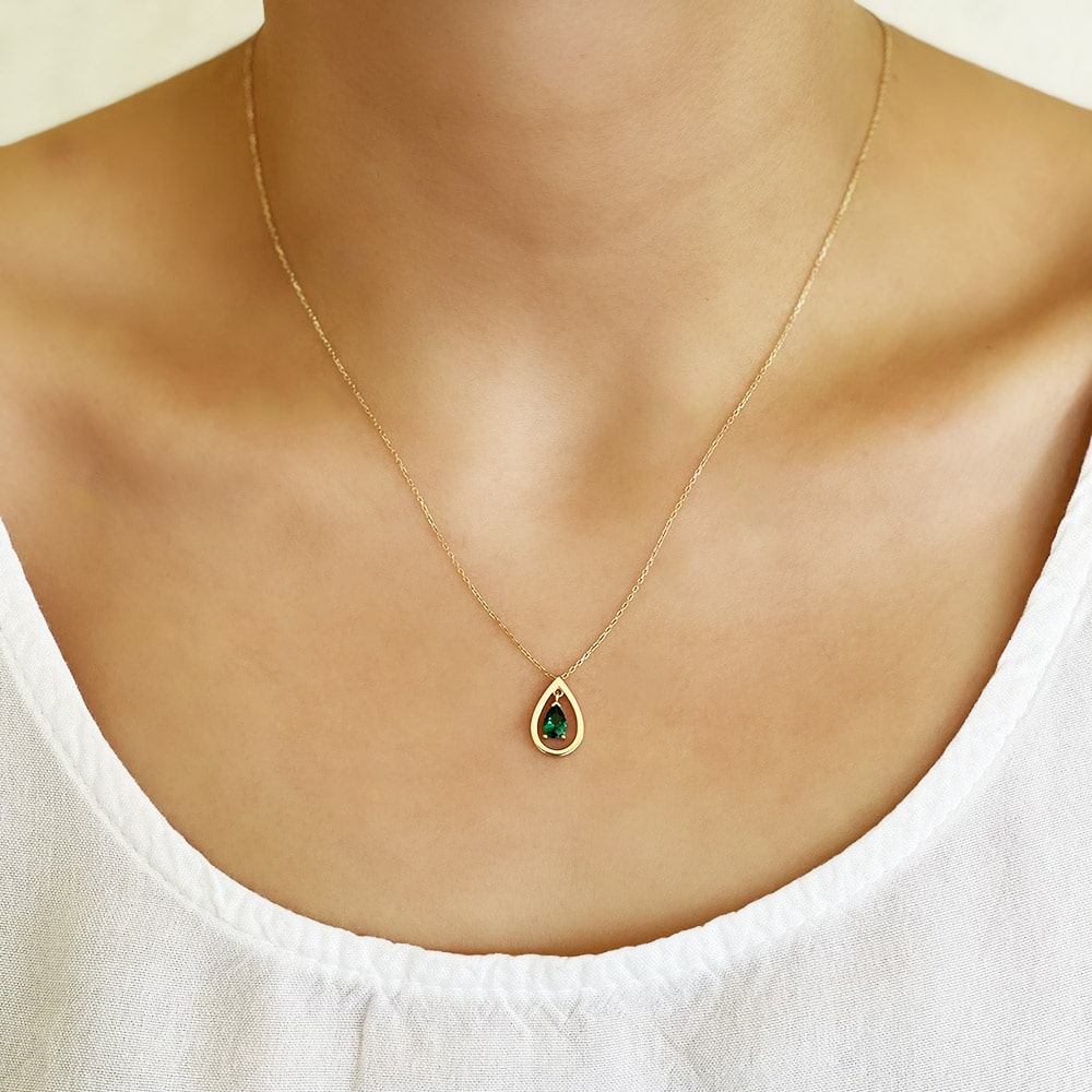 Green Drop Cut Stone Necklace