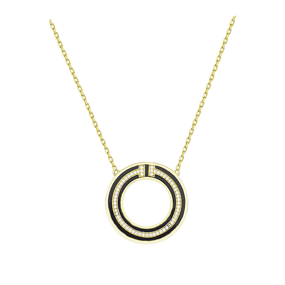 Black Enamel Round Necklace
