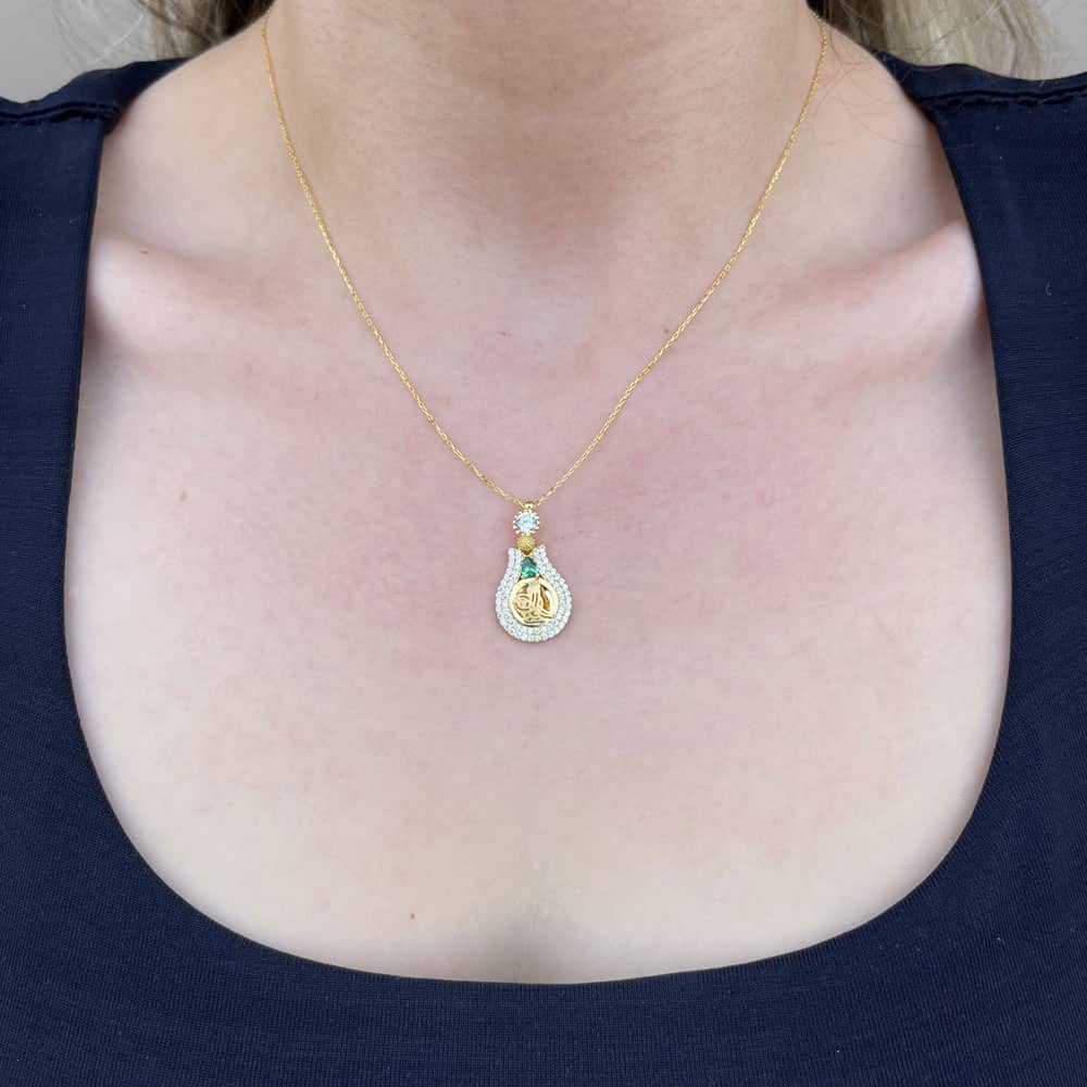 Green Stone Necklace with Ottoman Tughra