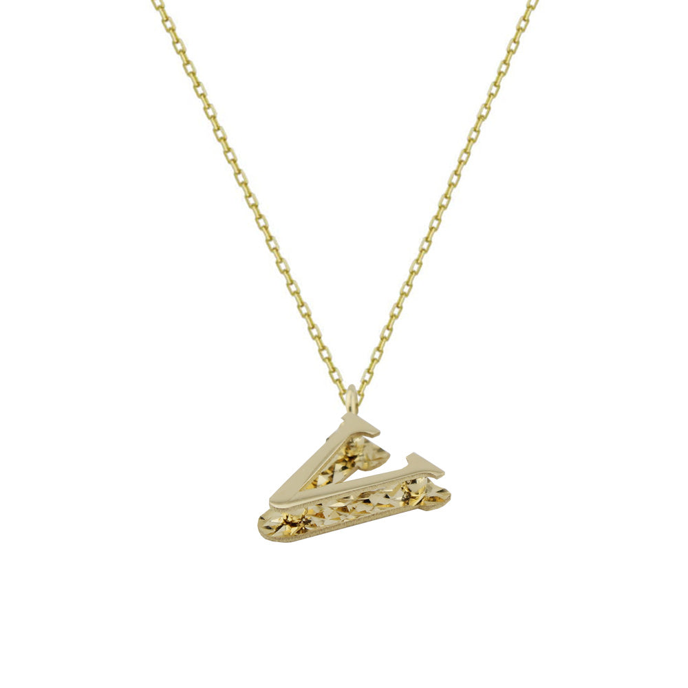 14K Yellow Gold Letter V Necklace