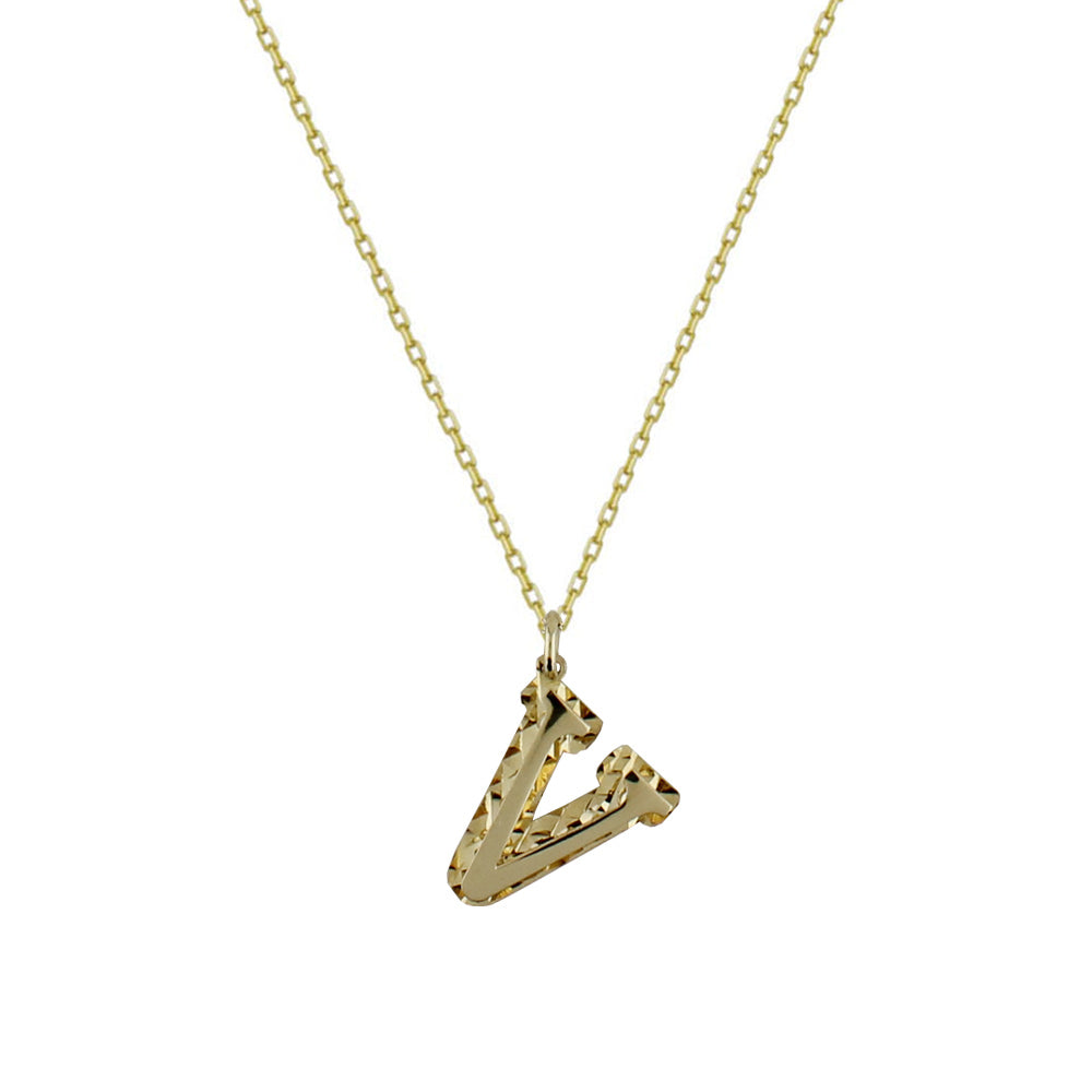 14K Yellow Gold Letter V Necklace