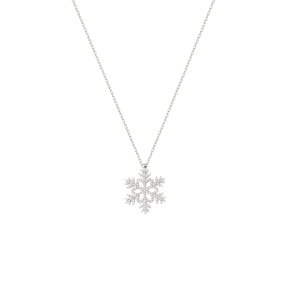 14K White Gold Stone Snowflake Necklace