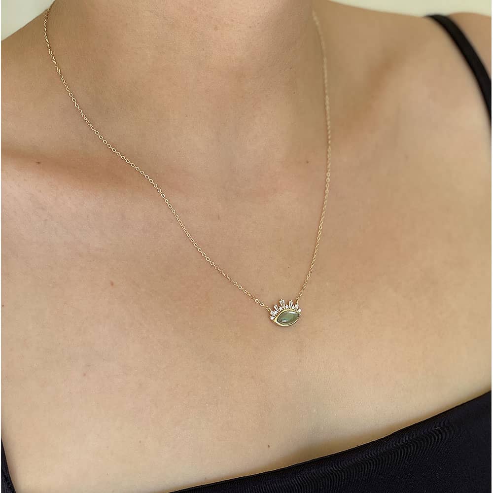 Green Tourmaline Stone Eyelash Necklace