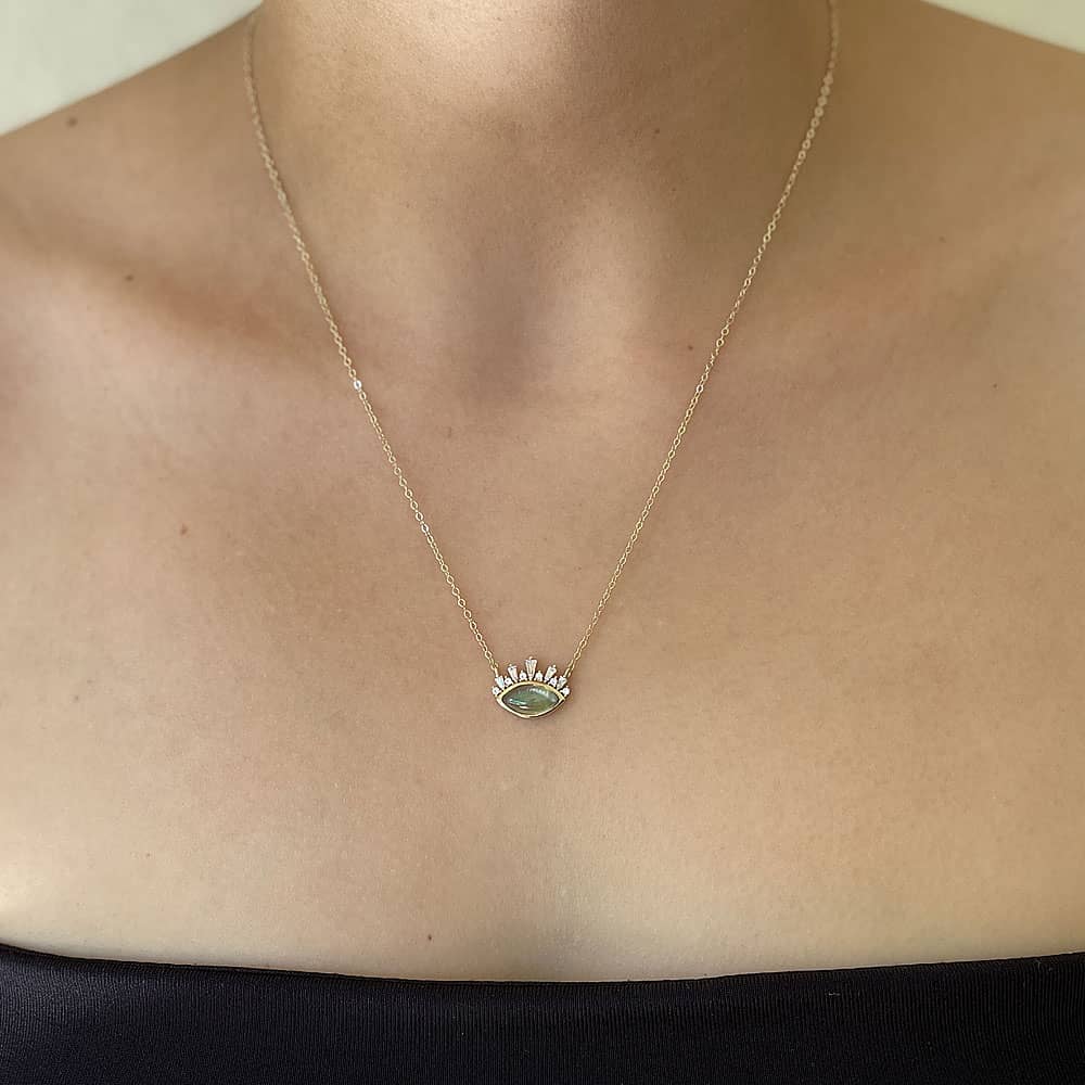 Green Tourmaline Stone Eyelash Necklace