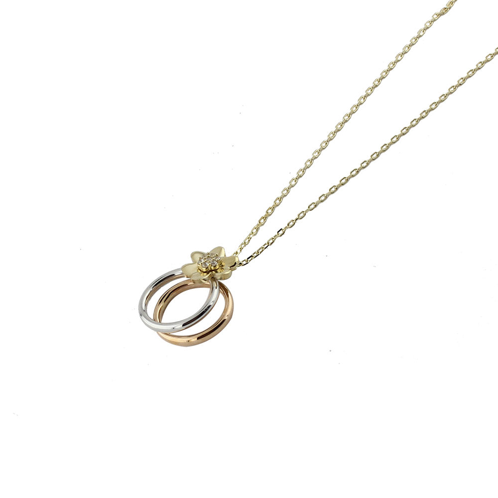 Daisy Detailed Yellow Gold Double Hoop Necklace
