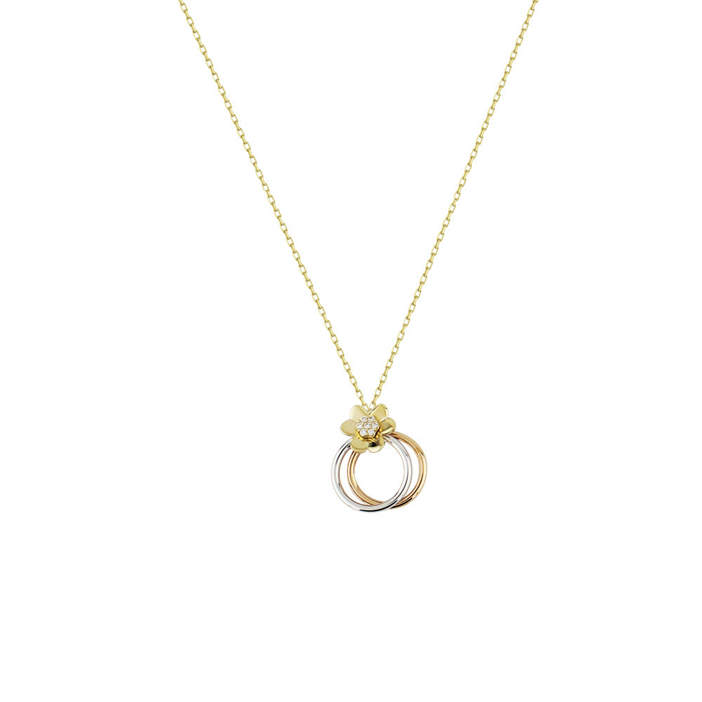 Daisy Detailed Yellow Gold Double Hoop Necklace