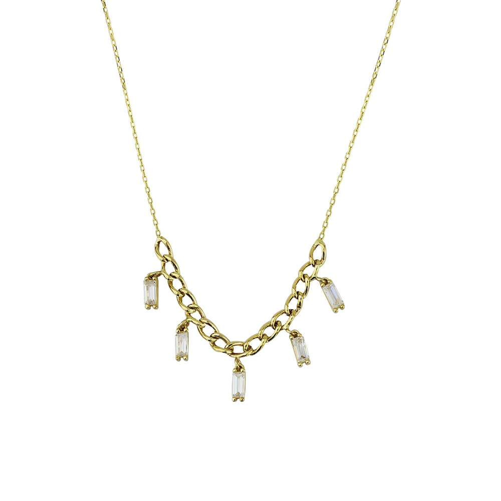 Baguette Cut Stone Chain Model Necklace