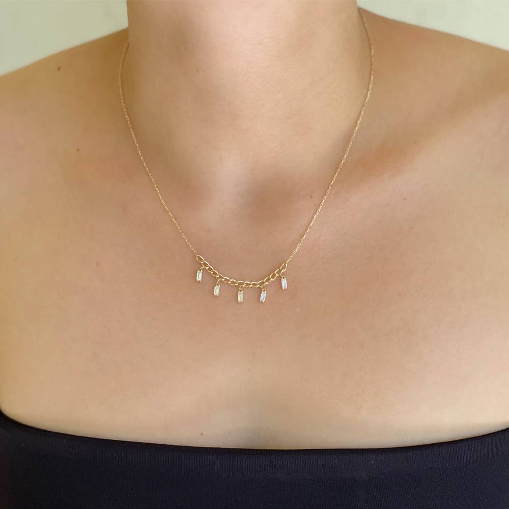 Baguette Cut Stone Chain Model Necklace