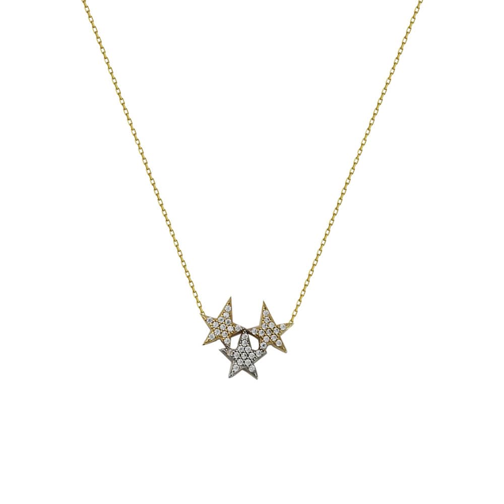 14K Triple Star Necklace
