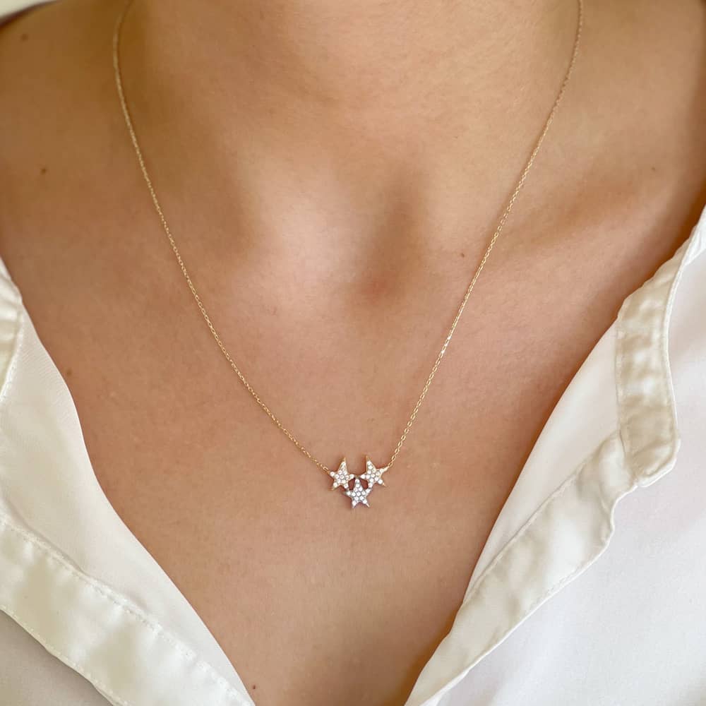 14K Triple Star Necklace