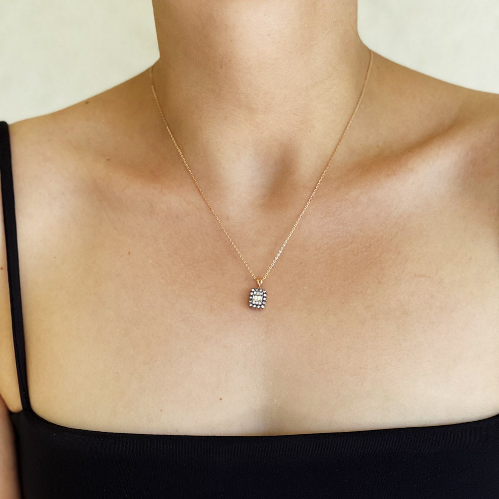 Baguette Cut Stone Square Necklace