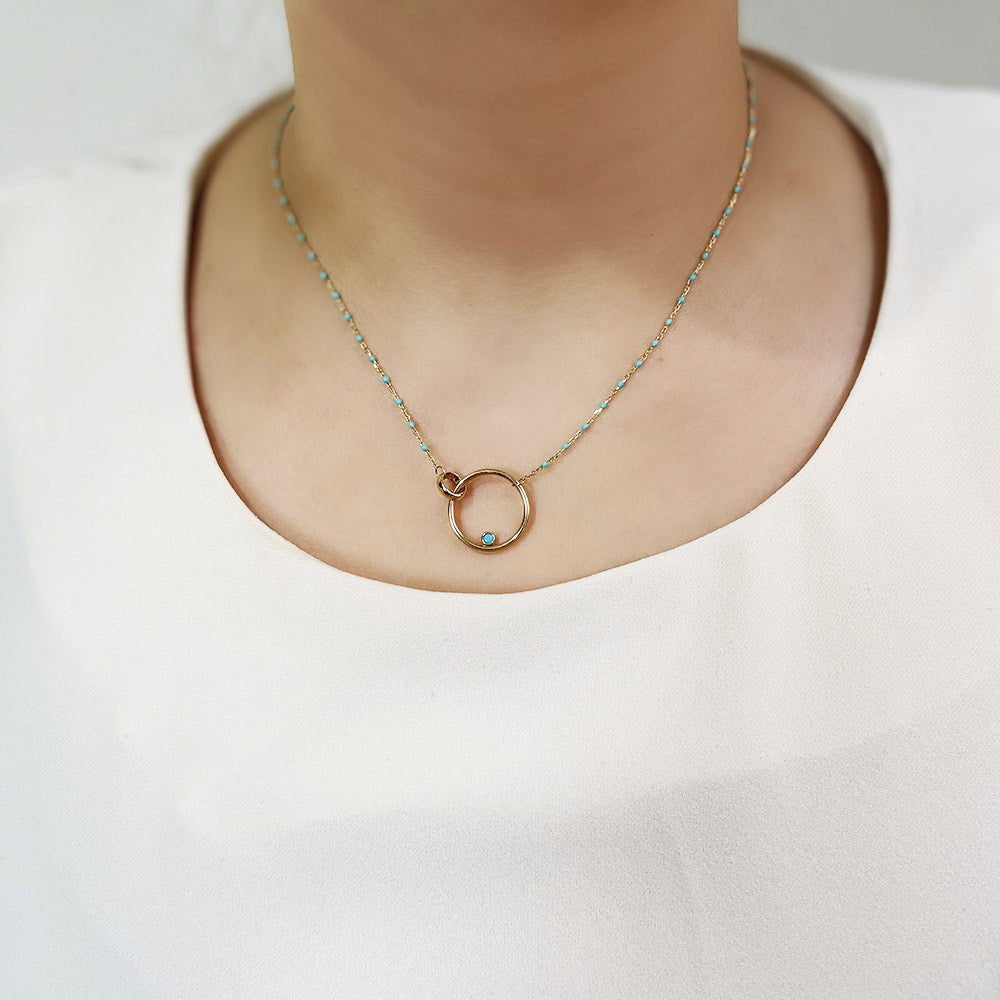 Interlocking Turquoise Ring Necklace