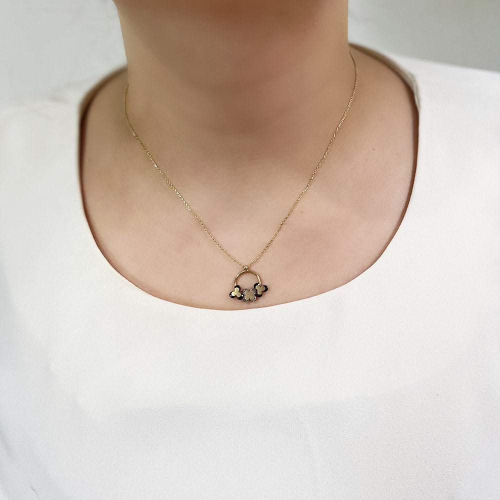 Black Enamel Trefoil Necklace