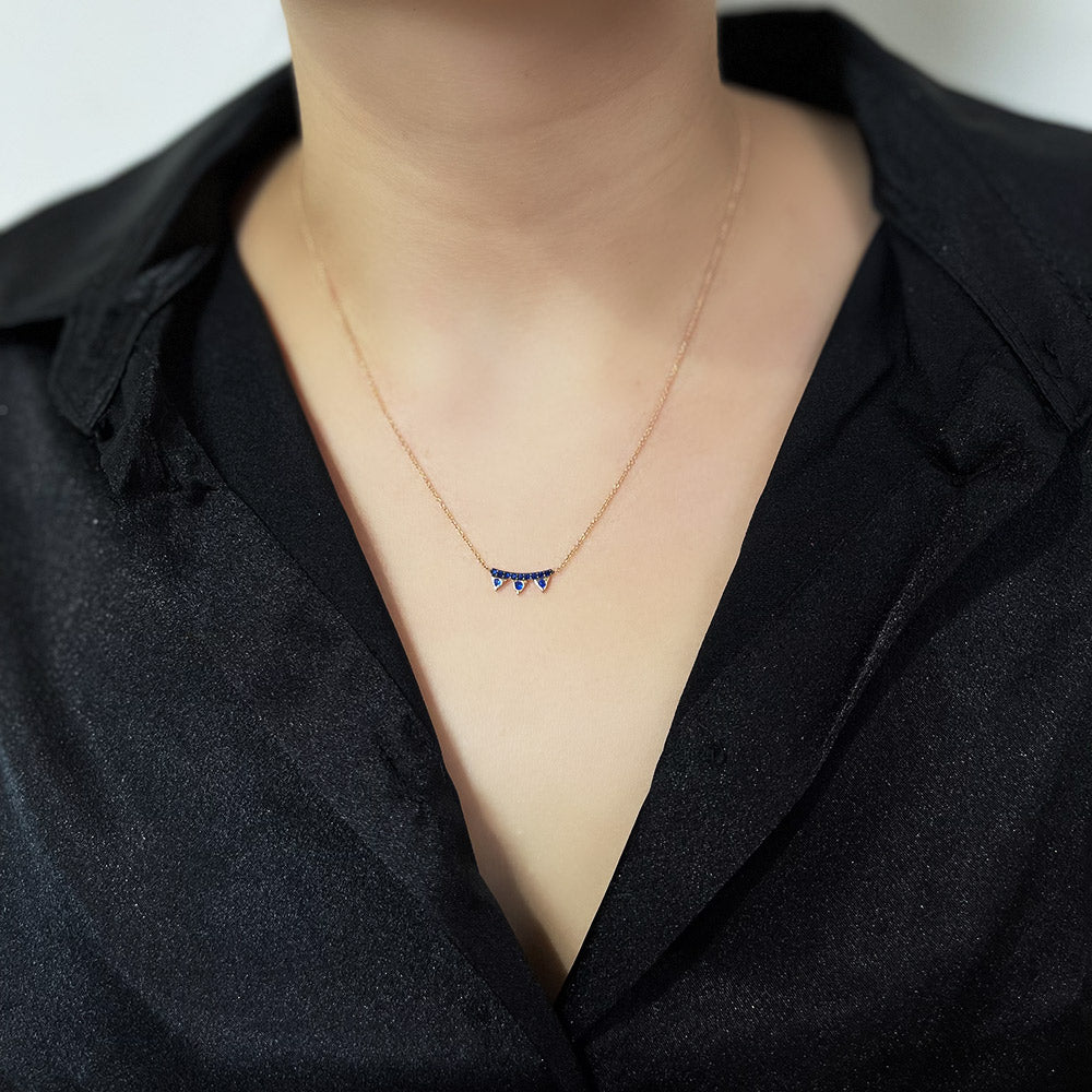 Geometric Necklace with Navy Blue Stone