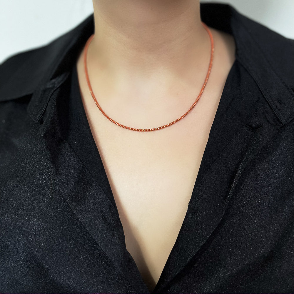 14 Carat Orange Enamel Design Necklace